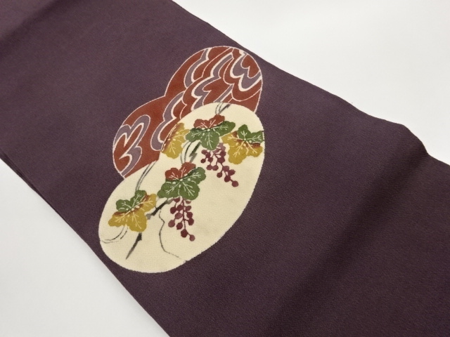 JAPANESE NAGOYA OBI / CHIRIMEN / GRAPE ARABESQUE